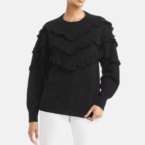 NWT AQUA Cashmere Ruffled Knit Sweater, Size Medium, Color Black